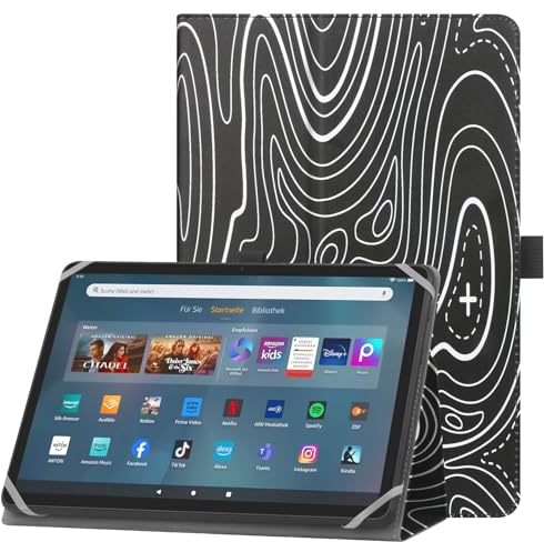 HoYiXi Custodia universale per 10-11 pollici Tablet Fire Max 11 2023 con cinturino e supporto per stilo per 10 e 11 pollici, Samsung Lenovo Huawei Android Tablet -Montagna nero