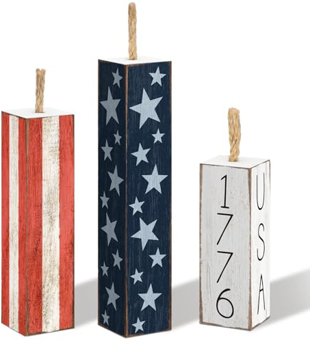 Amyhill 3 Pcs 4th of July Wooden Patriotic Table Centerpieces