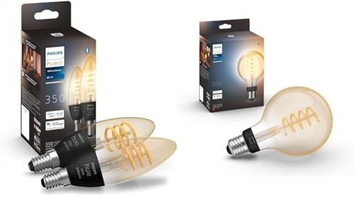Philips Hue White Ambiance Filament, smarte E14 LED Lampe & White Ambiance E27 Einzelpack Globe G93 Filament 550lm, dimmbar