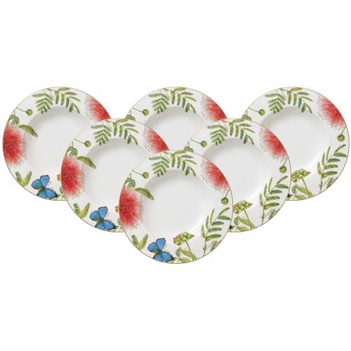 Villeroy & Boch - Amazonia Anmut Suppenteller, 6er Set, farbenfroher, tiefer Teller mit exotischen Blumenmotiven aus Premium Porzellan, spülmaschinenfest, 24cm