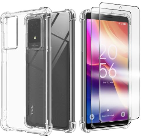 Coque pour TCL 501 4G avec 2 Protecteur D'écran en Verre Trempé, Housse de Protection Souple Silicone TPU Bumper Antichoc avec pour TCL 501 4G - Transparente