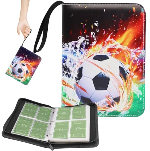 ARONRAVE Sammelkarten Album Fussball, 4 Taschen Fußball Karten Ordner 400 Karten Kapazität Fussballkarten Sammelalbum Fußball Karten Sport Karten Ordner Zur Fußball Sammelkarten Album