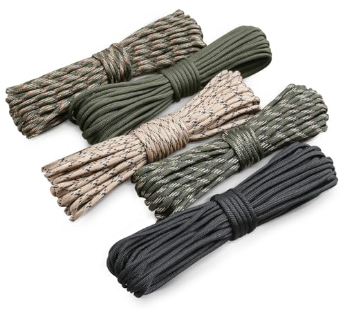 VABNEER 5 Rollos x 33ft/10m Paracord, Paracord 4mm, 7 Hilos de Núcleo Cuerda Paracord 550 hasta 250 kg