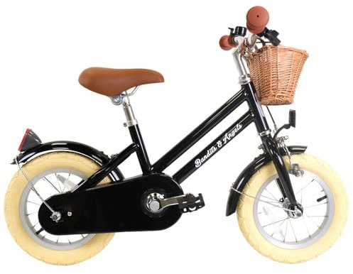 Bandits & Angels Kinderfahrrad 12 Zoll Retro Rider schwarz ab 3 Jahren – Kinderfahrrad aus Metall für Jungen und Mädchen – inklusive Lenkerkorb – Verstellbarer Sattel und Lenker – 12 Zoll Luftreifen
