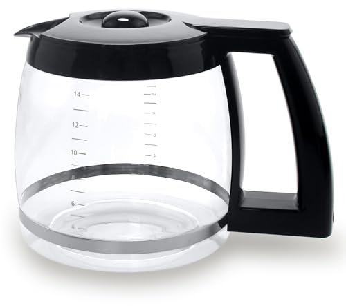 14-Cup Glass Replacement Coffee Carafe Compatible with Cuisinart Coffee Maker Models DCC-2200, DCC-2600, DCC-2800, DCC-3200, and DCC-3200P1, Coffee Pot Decanter Pitcher, Black Handle