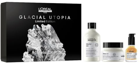 L'Oréal Professionnel Geschenkset für alle Haartypen, Beugt Haarbruch & Farbveränderungen vor, Anti-Frizz, Glanz & Hitzeschutz, Mit Glicoamin, Serie Expert, Metal DX Shampoo, Maske & Leave-in Oil