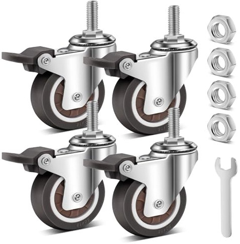 Fatiya Set di 4 ruote girevoli da 2, con doppio bloccaggio, M8 x 25 mm (diametro vite 8 mm, lunghezza 25 mm), ruote girevoli per carichi pesanti, 399,2 kg, ruote girevoli filettate per mobili da
