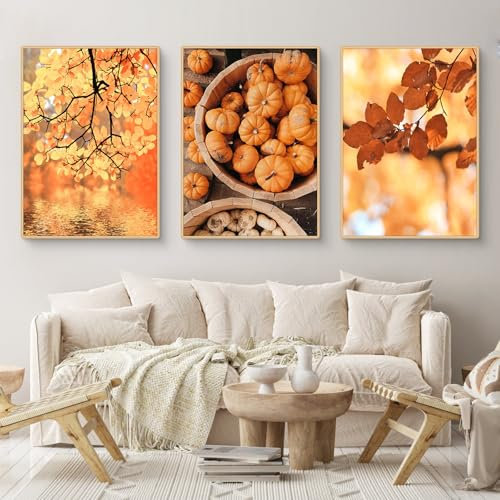 Ueiwffzo Herbstbilder 3er Set, Poster & Kunstdrucke, Premium Herbst Poster Leinwand Bilder ohne Rahmen, Kunstvolle Deko für Wanddeko im Schlafzimmer und Wohnzimmer (A,21 x 30 cm)