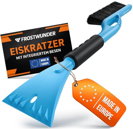 FROSTWUNDER [Das Original - Eiskratzer Auto mit Besen - 59cm Profi Schneebesen Auto mit schonenden Borsten - Leicht verstaubarer Scheibenkratzer Auto Schneebesen - Langlebiger Eiskratzer mit Besen