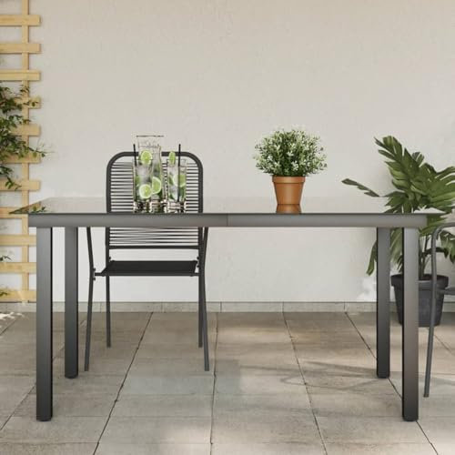 Homgoday Gartentisch, schwarz, 150 x 90 x 74 cm aus Aluminium und Glas, Gartentisch, Küchentisch, Gartentisch