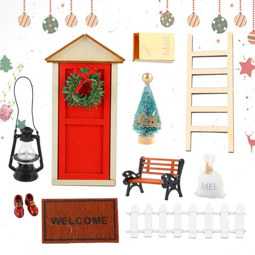 Hyran Puerta Navidad Elfo, 10 Pcs Puerta Gnomo Decoración, Puerta de Gnomo de Navidad, Accesorios para Gnomos en Miniatura, Decoración Navideña, DIY para Niños