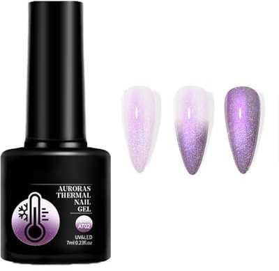 GEEWHILE Thermal Color Changing Gel Nail Polish Purple to White Pearl, UV LED Long Lasting Glossy Pearlescent Gel Polish for DIY Nail Art Manicure at Home Salon