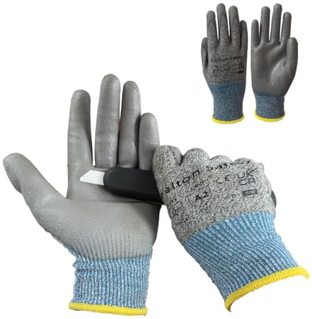 Dalton Safety 12 Pairs Of Medium Cut Resistant Level 3 Work Gloves, HPPE Knitted Cuff, PU Coated Palm & Fingertips. Perfect For General Duty, Gardening, Glass Cutting & Sheet Metal Handling