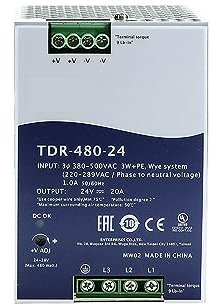 TDR-480 340-550VAC TO DC 24V 48V 480W Alimentatore switching industriale trifase su guida DIN con PFC 1 pz(24V)