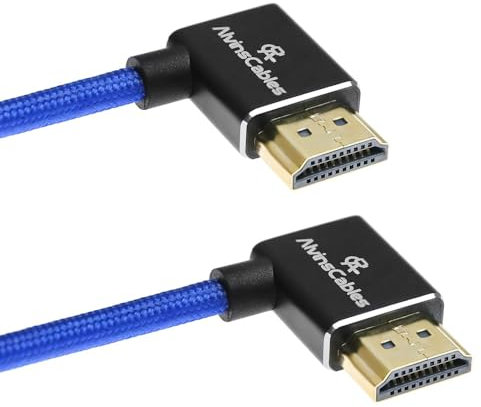 Alvin's Cables 8K HDMI Cable for Atomos Ninja,2.1 48Gbps 8K@60Hz 4K@120Hz High-Speed Braided Coiled Cable for Sony FS5 FS7 FX9,BMPCC,for Canon C300 C500,for Feelworld,Right to Right Angle Blue