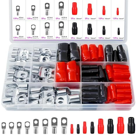 140 Stück Rohrkabelschuhe, 25mm² 16mm² 10mm² 6mm² Kabelschuhe Set für Kfz Batteriekabel Set, SC70 Rohrkabelschuhe Set und 70 Hülse, Rohrkabelschuh Sortiment, Kabelschuh für Auto Motorräder Boote