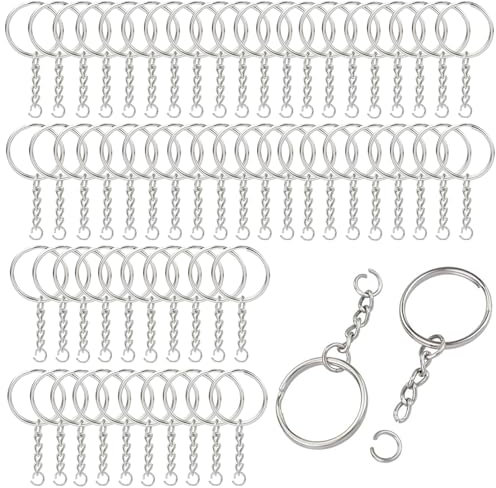60Stück 25mm Schlüsselanhänger, Schlüsselring Edelstahl Schlüsselring, Karabiner Schlüsselanhänger,Kette Schlüsselanhänger mit Spaltringe für Schlüssel Handwerk DIY, Basteln (Silber)