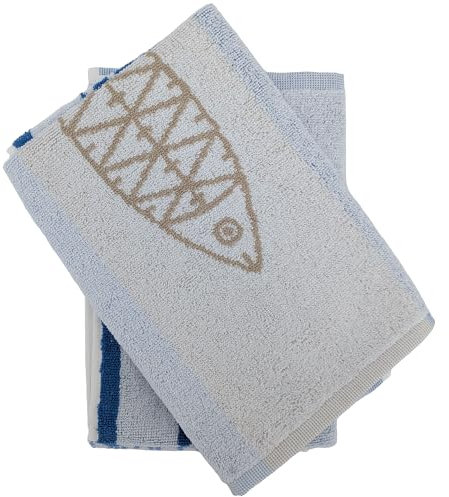 Lot de 2 torchons de cuisine éponge 50x50 cm collection MARIS bleu