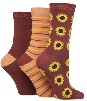 Elle Ladies Feather Textured Socks - Patterned, Plain, Spotty and Striped Soft Breathable Bamboo in a Multipack of 3 Pairs Size 4-8