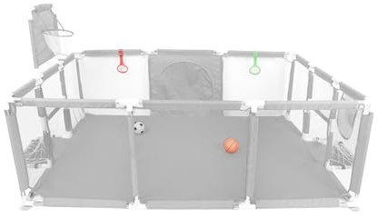 Großer tragbarer Kinderlaufstall mit Saugnapf, rutschfeste Basis, modular, faltbar, Laufgitter für Kleinkinder mit Reißverschlusstür, 50 Bälle, Basketballregal, mit 4 Saugnäpfen, 180 x 120 x 66 cm