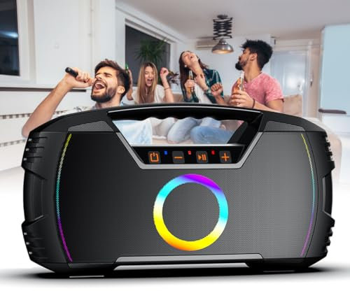 Altoparlante Bluetooth 5.3 Portatile, Altoparlante Stereo Wireless Portatile 80W, IPX7 classificato, con luci a LED, Ingresso USB/AUX e TWS, Batteria da 10800 mAh per Un Massimo di 20 Ore