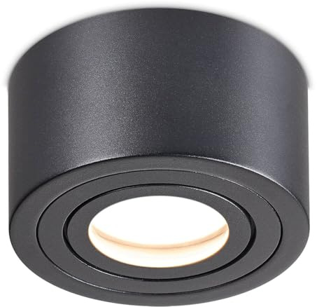 lambado Flache LED Aufbauleuchte für Feuchtraum | Deckenstrahler inkl. 230V 5W LED dimmbar - Wasserschutz für Bad & Außen - Aufbaustrahler IP44 in Schwarz