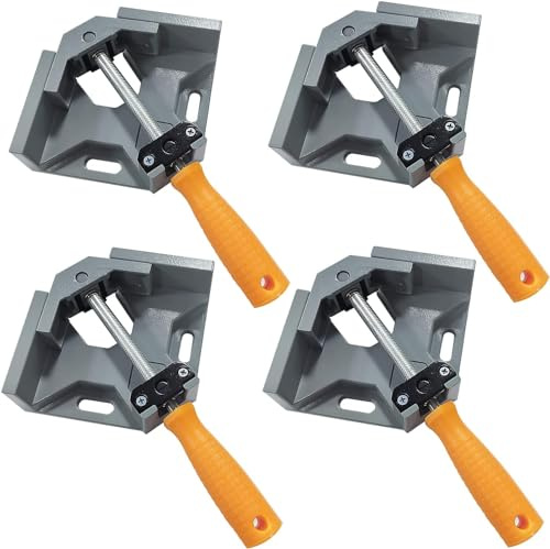 90 Degree Right Angle Clamp, 4Pcs Single Handle Aluminum Alloy Corner Clamp Photo Framing Tools, Woodworking Clamp for Carpenter DIY Welding Woodworking Engineering