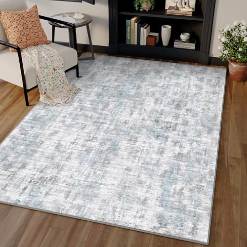 PureCozy Grau Blau Teppich Wohnzimmer 80x150cm Waschbar Kurzflor | Waschbar Boho Teppich,Rutschfest, Weich, Kurzflorig, für Wohnzimmerteppich,Schlafzimmer,Esszimmer,Büro,Kinderzimmer