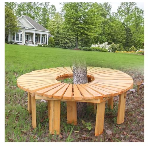 ZCXMNL Halbrunde Baumbank, Umlaufende Sitzgelegenheiten Im Freien, Atmungsaktive Baumbänke, for Draußen, Veranda, Park, Rasen, Hinterhof Und Balkon, Gelb(Wood x2)
