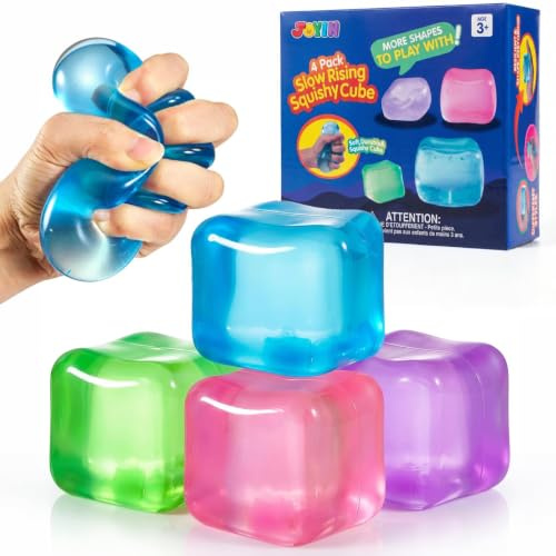 JOYIN 4 Stück Stress Cube Stressball Würfel, 5cm hochverdichter Cube Fidget Toy, Sensorische Spielzeuge mit langsamer Rückformung für Erwachsene, Geburtstagsgeschenke, Party-Mitgebsel