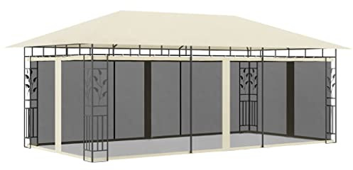 Pavillon mit Moskitonetz 6x3x2,73 m Creme, Robuster Stahlrahmen, Polyester-Sonnendach für Garten & Terrasse, Insektenschutz, Ideal für Outdoor-Aktivitäten
