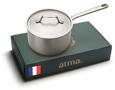 Atma Casserole Inox 18/10-18 cm - Avec Couvercle - Compatible Induction | Sans Revêtement Chimique - Graduation, Bords Verseurs - Tous Feux - Fabriquée en France - Sans PFAS, PFOA & PTFE