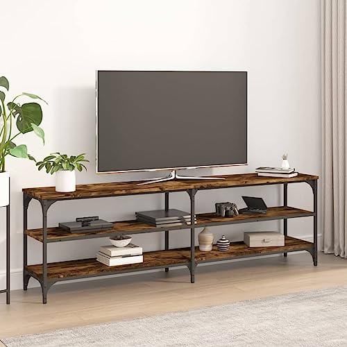 SooIarix TV Cabinet Smoked Oak Wood Material 160 x 30 x 50 cm with Iron Frame and Adjustable Feet, Lowboard Living Room Sideboard TV Cabinet TV Board for Stable Storage and Vintage Style