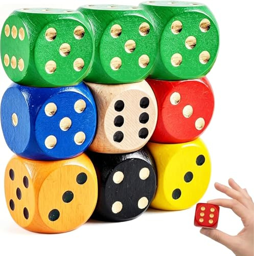 10 Stück Würfel Groß, Holzwürfel Würfel, Farbmischung, Zufällige Farben für, Große Holz für Tabletop und Rollen(3 * 3CM)
