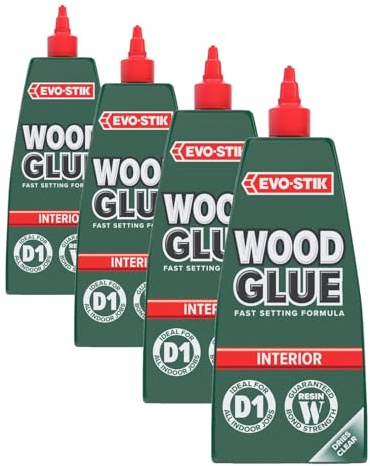 EVO-STIK Wood Glue 1L - Interior - Extra Strong - Fast Setting Glue - Dries Clear - Suitable For All Wood Types (Pack of 4)