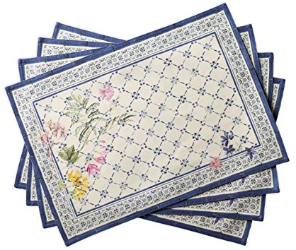 Maison d'Hermine Faience Set di 4 tovagliette in 100% cotone, per tavolo da pranzo, cucina, matrimonio, uso quotidiano, cene, primavera/estate (33cm x 48cm)