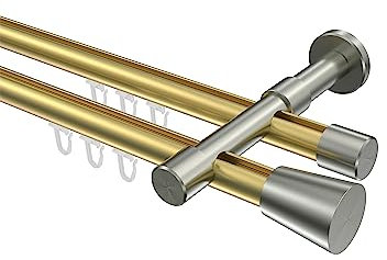 Interdeco Innenlauf Gardinenstangen Messing-Optik/Edelstahl-Optik doppelläufig 20 mm Ø Prestige Sitra, 280 cm