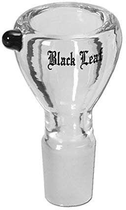 Black Leaf Bong-Zubehör: Wasserpfeifen-Kopf, Glas-Kopf, Steckkopf | NS 19 (18,8mm) | Glas, klar | großes, dickwandiges Köpfchen mit schwarzem Roll-Stopp | von bong-discount