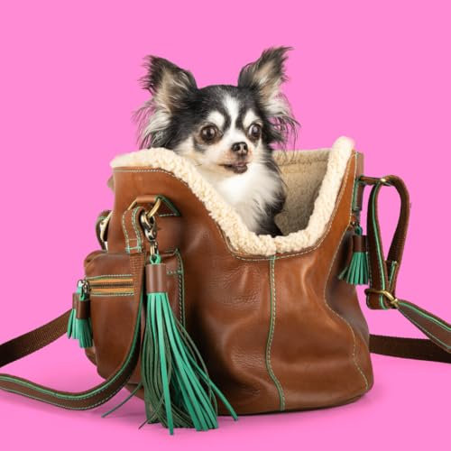 Dog with a Mission - Hundetasche | Hundetragetasche für kleine Hunde | Welpentasche | Transporttasche | Hundereisetasche | Blondie | Braun -|Leder - Einheitsgröße 32 x 20 x 27 cm