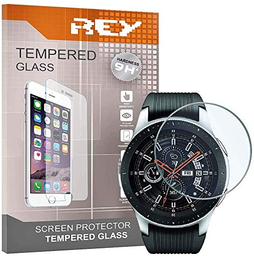 REY Pack 3X Bildschirmschutz aus gehärtetem Glas für Samsung Galaxy Watch 46mm 2018, Schutzfolie, Displayschutzfolie 9H+ Härte, Anti-Kratzen-Öl-Bläschen