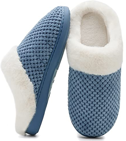 Mabove Ladies House Slippers Memory Foam Slippers for Women Comfortable Warm Cosy Non Slip Indoor Outdoor Home Slippers(Light Blue,9/10UK)