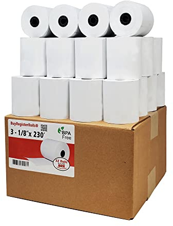 (32 Rolls) 3 1/8 x 230 Thermal Paper Receipt Rolls fits all Clover POS Cash Register Printers, Star Micronics SCP700 TSP100 TSP300 TSP400 TSP500 TSP600 TSP 700 TSP2000 CT S300 from BuyRegisterRolls