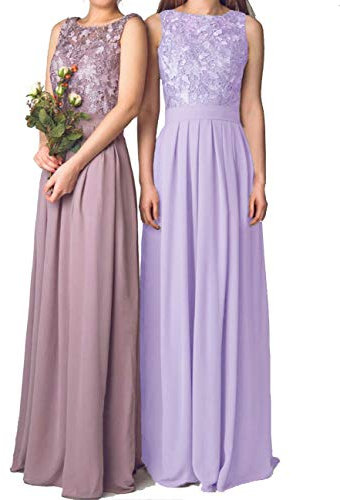 WTW Women's Long Lace Chiffon Evening Party Wedding Bridesmaid Dress-Lilac-16