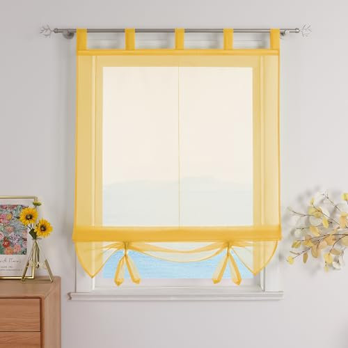 ESLIR Raffrollo mit Schlaufen Gardinen Küche Raffgardinen Transparent Schlaufenrollo Vorhänge Modern Voile Gelb BxH 120x155cm 1 Stück