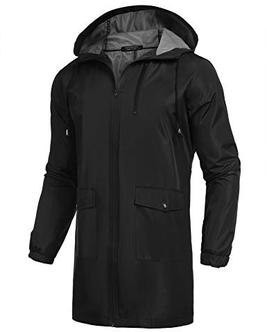 COOFANDY Men's Long Raincoat Ligtweight Rain Jacket Waterproof Outdoor Jackets with Hood