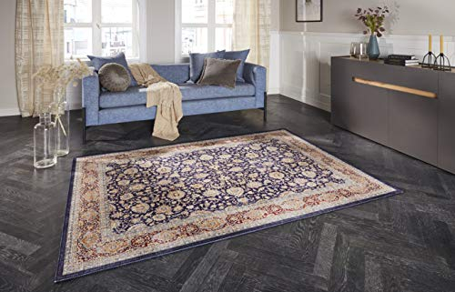 Elle Decoration Keshan Maschad Orientalischer Teppich - Kurzflor Vintage-Look Orientalisch Orient Klassischer Orientteppich für Wohnzimmer Esszimmer Flur oder Schlafzimmer Navy Blau, 200x290cm
