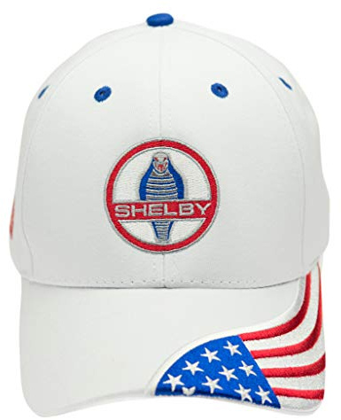 Shelby Cobra Snake American Flag Baseball Cap | White Hat with American Flag | Adjustable | One Size Fits All, White, One Size