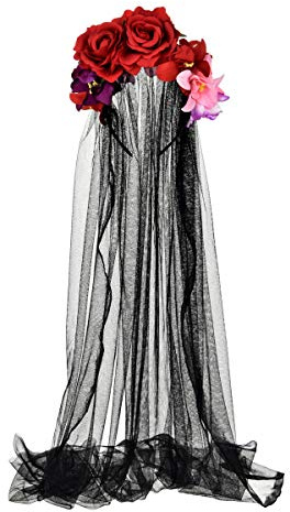 Day of the Dead Headpiece Rose Floral Crown Halloween Costume Mexican Headband with Veil