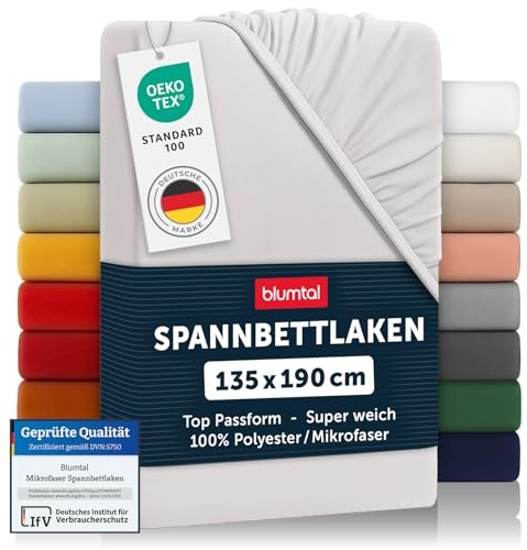 Blumtal® Spannbettlaken 135x190x30cm aus Microfaser - Oekotex zertifiziertes Bettlaken Spannbettlaken in Moonlight Grey - Grau