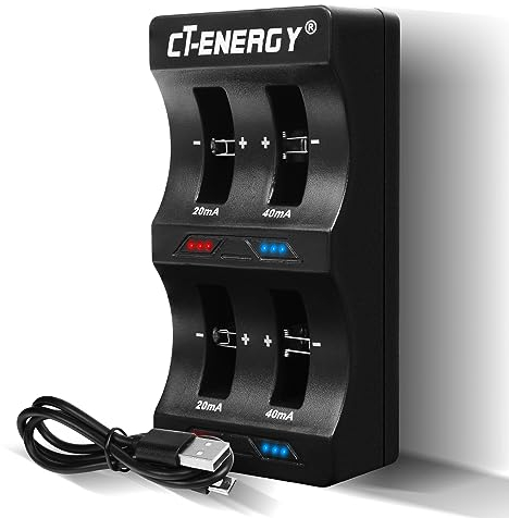 CT-ENERGY Lithium Coin Button Battery Charger for Rechargeable Lithium-ion Button Batteries LIR2450 2032 2025 2016 1632 1620